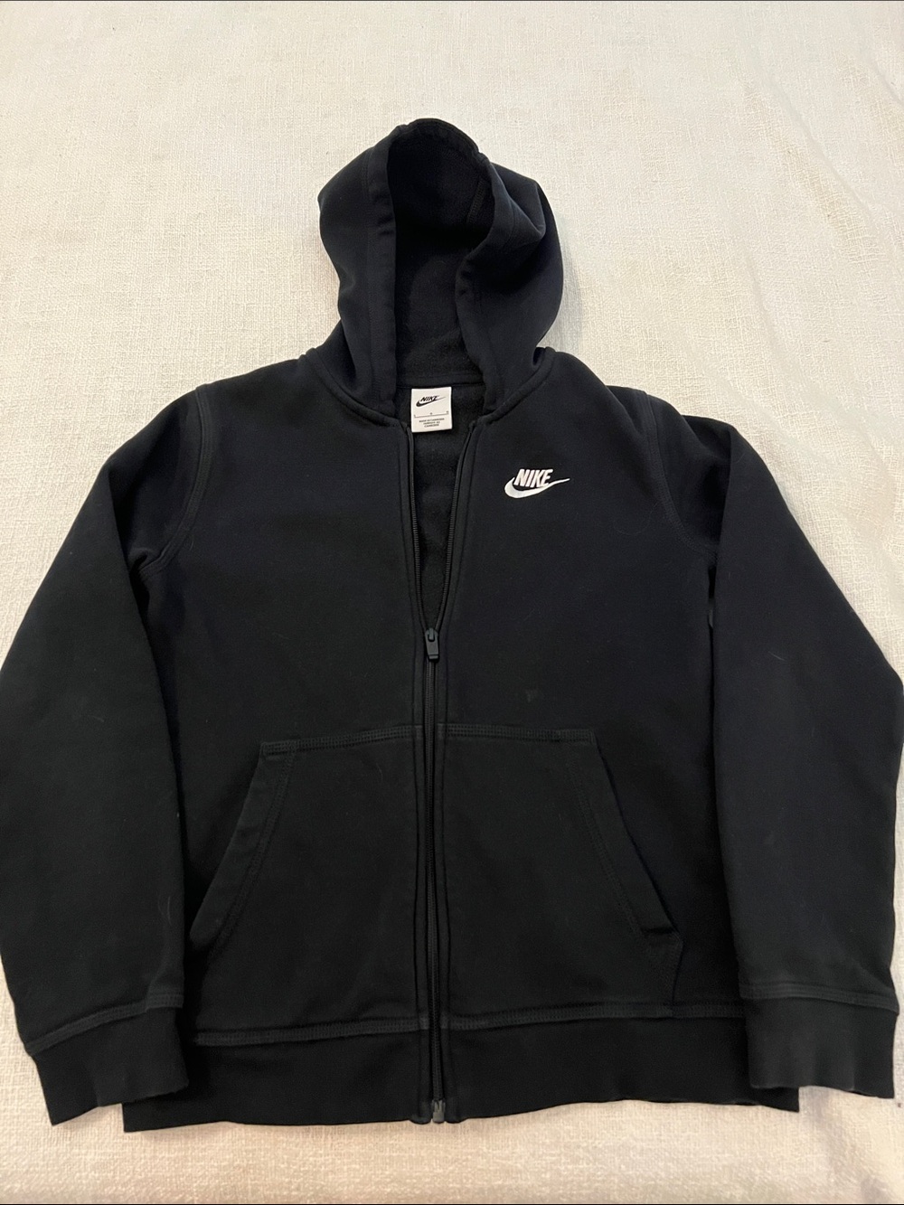 Nike Youth Black Club Full-Zip Black Hoodie with Pockets & White Logo Sz YL